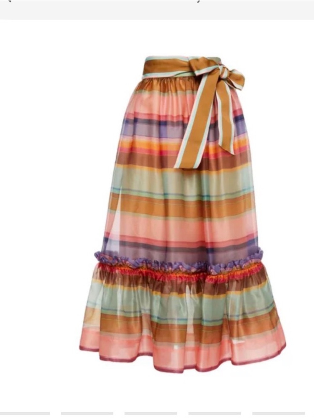 Zimmermann Multicolor Striped Maxi Skirt in Coral, Orange, Mint & Purple